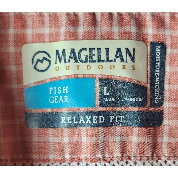 Magellan Short Sleeve Fishing Shirt Mens Large Fish Gear Relaxed Fit Lt Red Wick - Picture 5 of 10